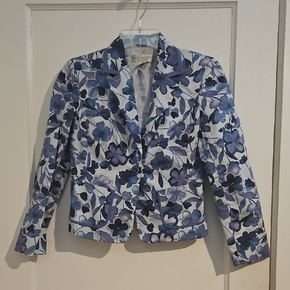 Petite Sophisticate Floral Blue & Lavender Women’s Blazer Jacket Size 0